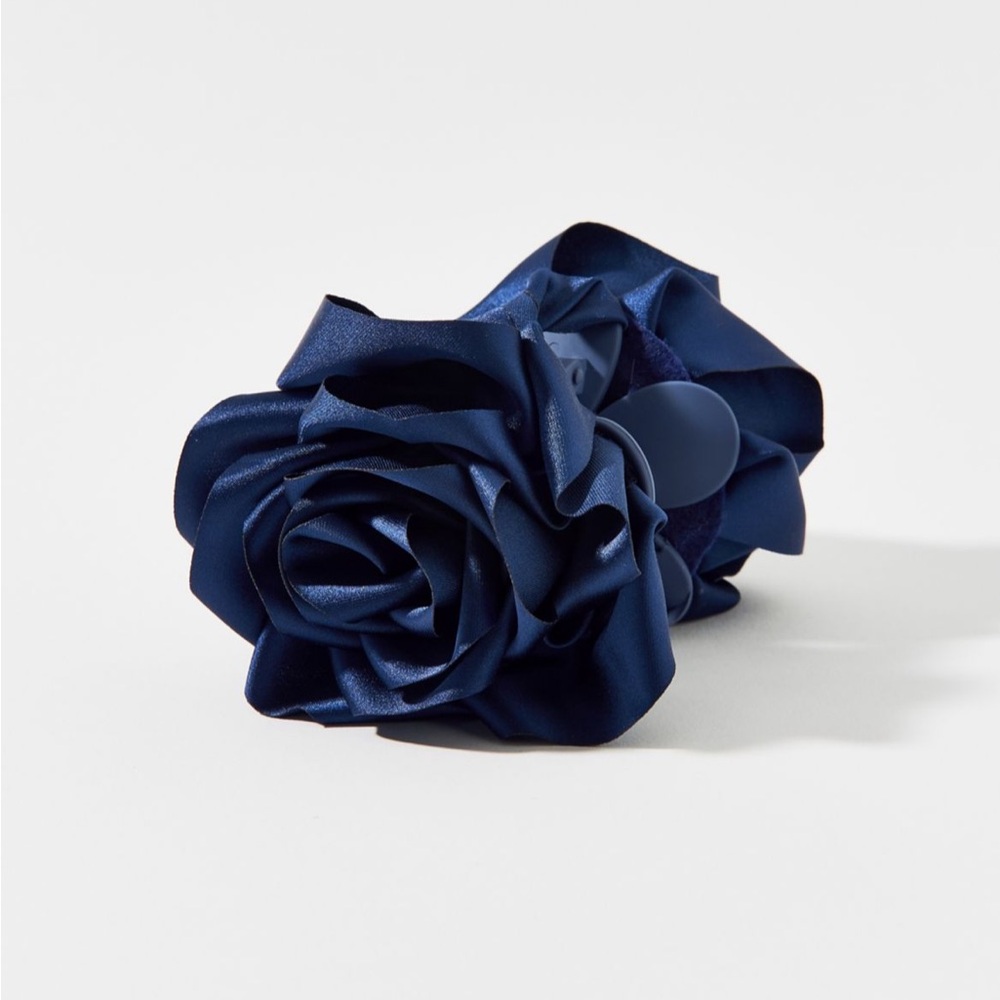 UO Satin Hair Claw Clip | sapphire blue 3D rosette luxe satin